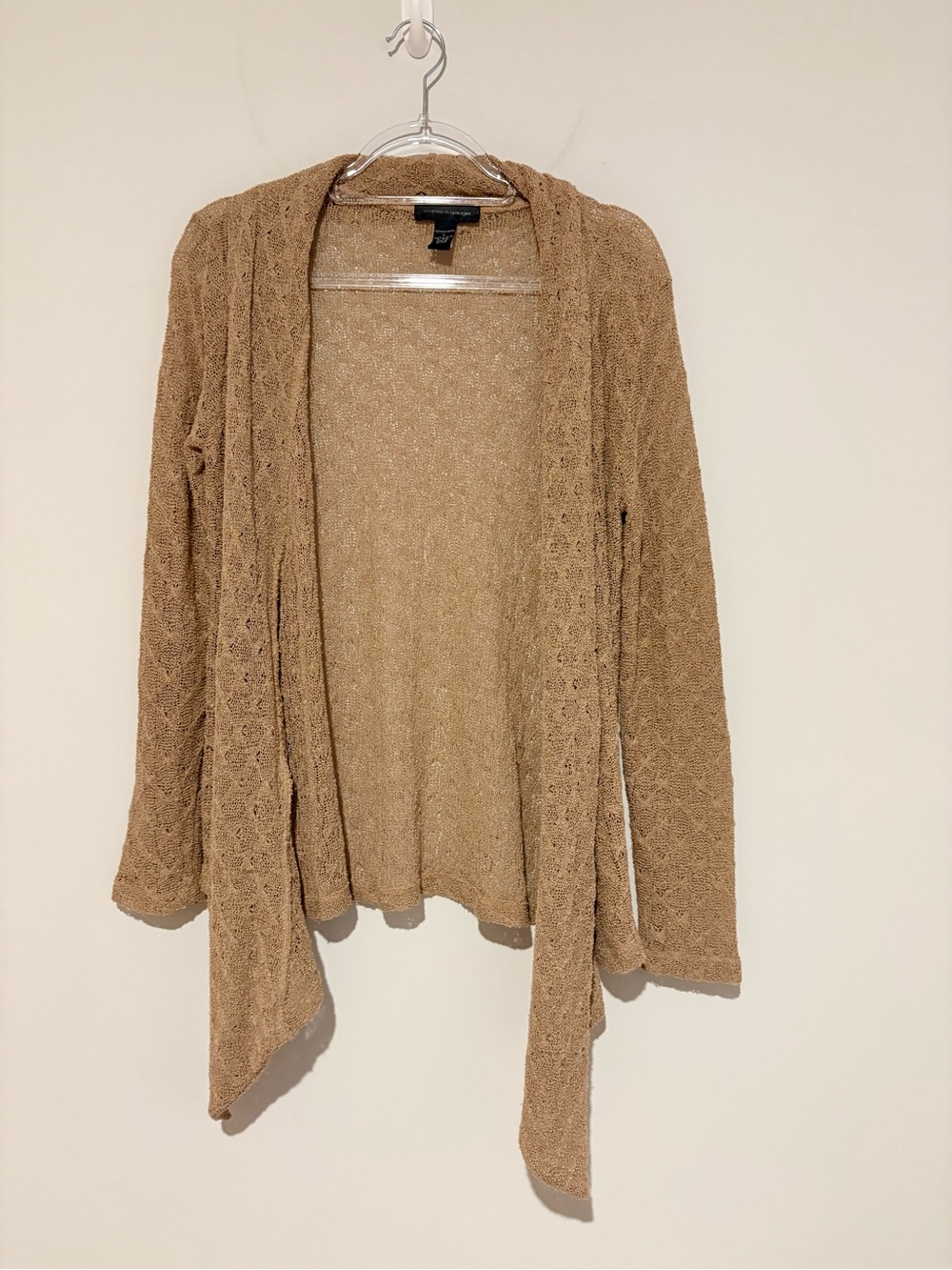 Cable‎ & Gauge Pointelle open knit waterfall cardigan tan brown large